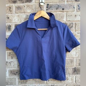Gold Hinge TRUE NAVY PREPPY V-NECK POLO TOP Size M